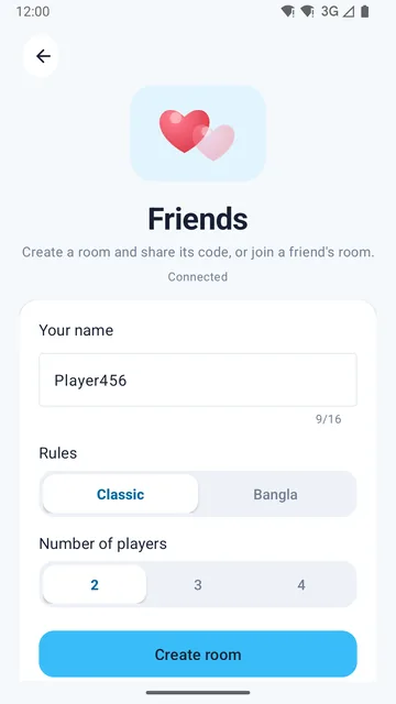 Friends room showing room code 4XQ5MV and three players waiting